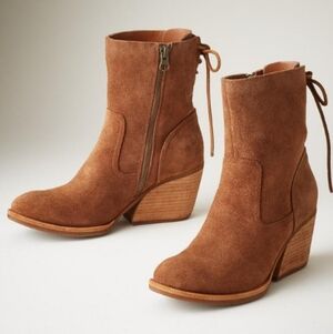 🆕 Kork-Ease 'Cherna' Rawhide Lace-Up Suede Western AnkleBooties in Tobacco 6.5